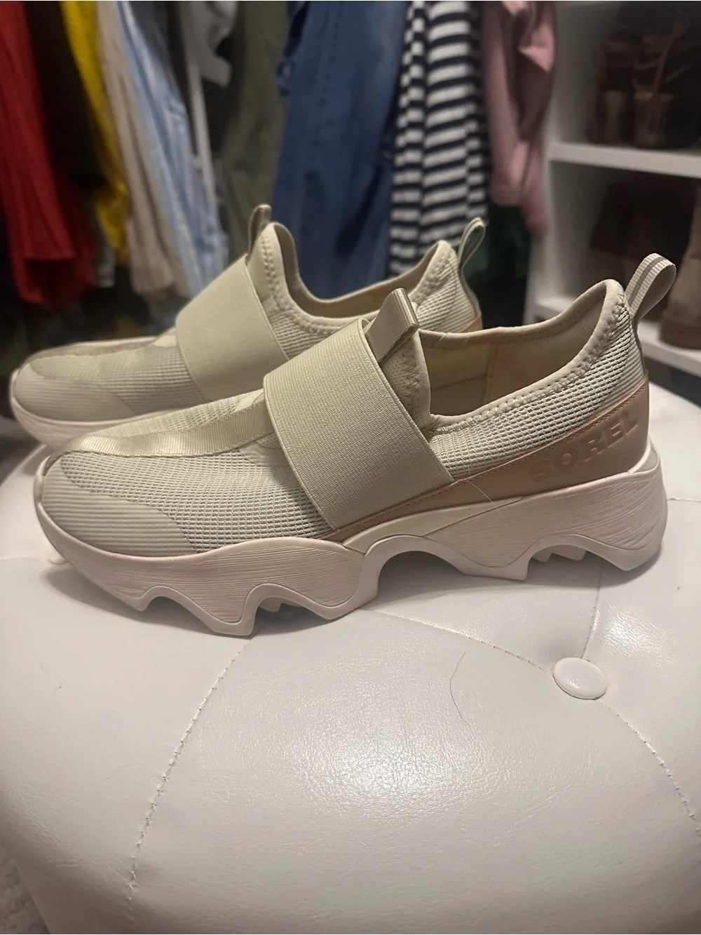Sorel Women’s Cream Slip-On Mesh Sneakers with Chunky Sole